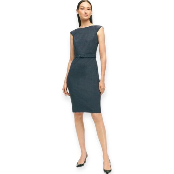 Brooks Brothers Stretch Wool Glenn Plaid Fitted Sheath Dress with Belt Size 14 - Picture 1 of 13
